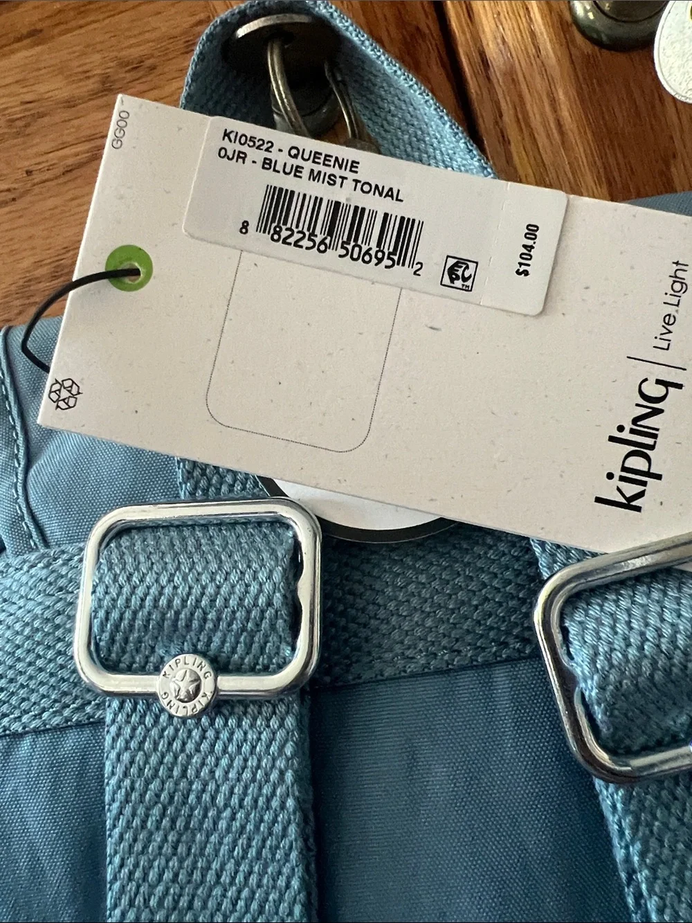 Kipling Dusty Blue Nylon Mini Backpack with monkey bag Charm